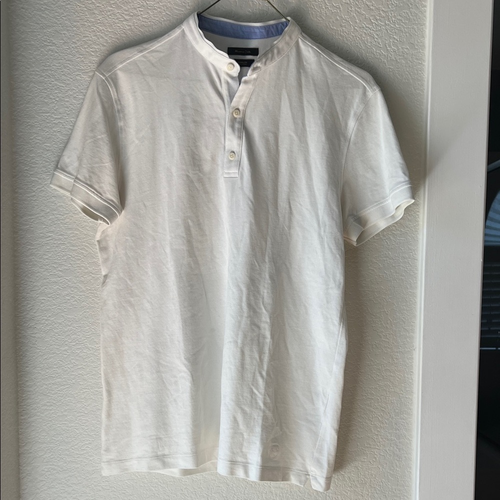 Massimo Dutti White Short Sleeve Button Down Shirt
